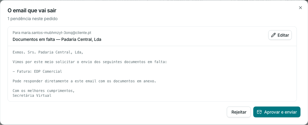 O email que vai sair