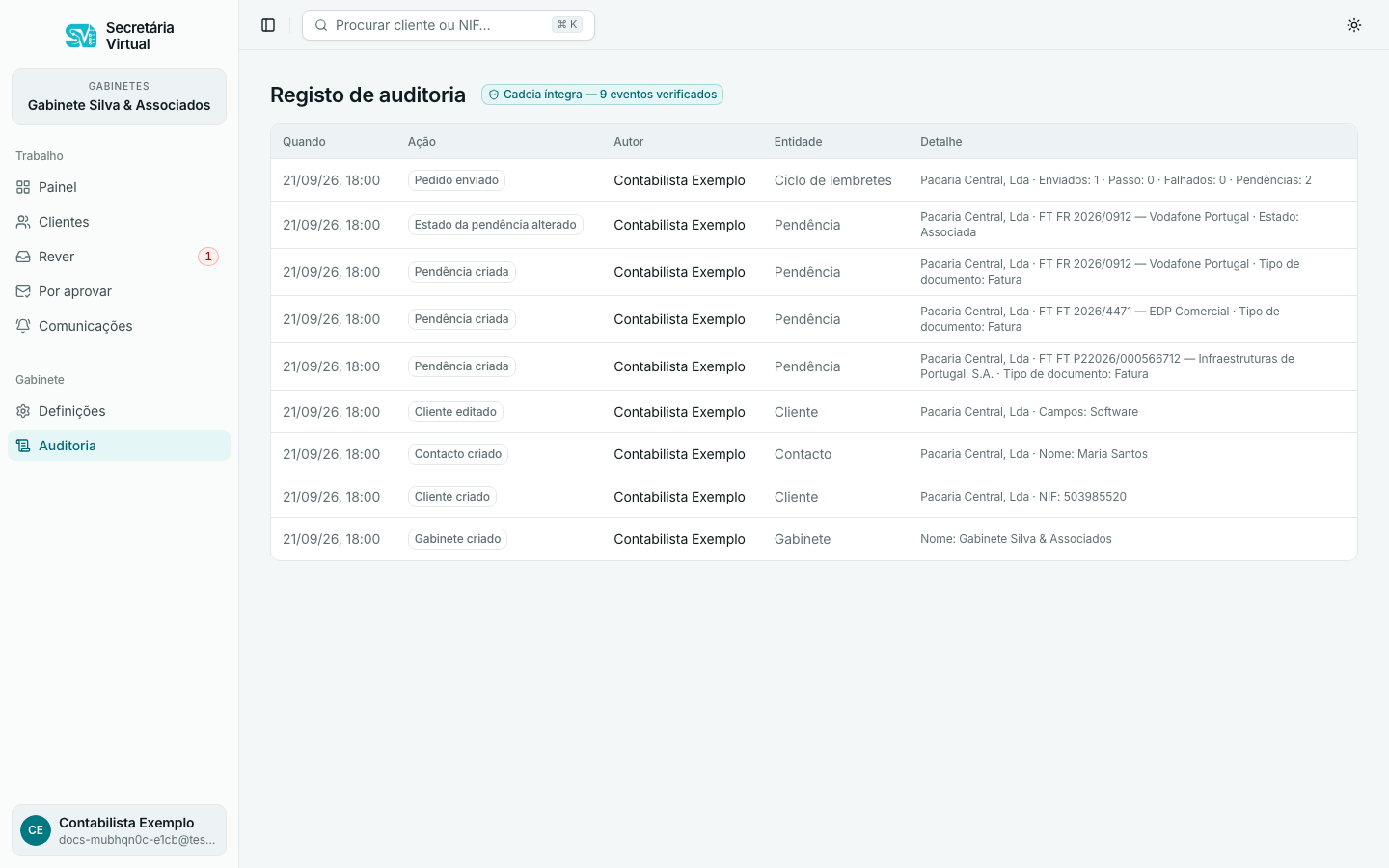 Registo de auditoria