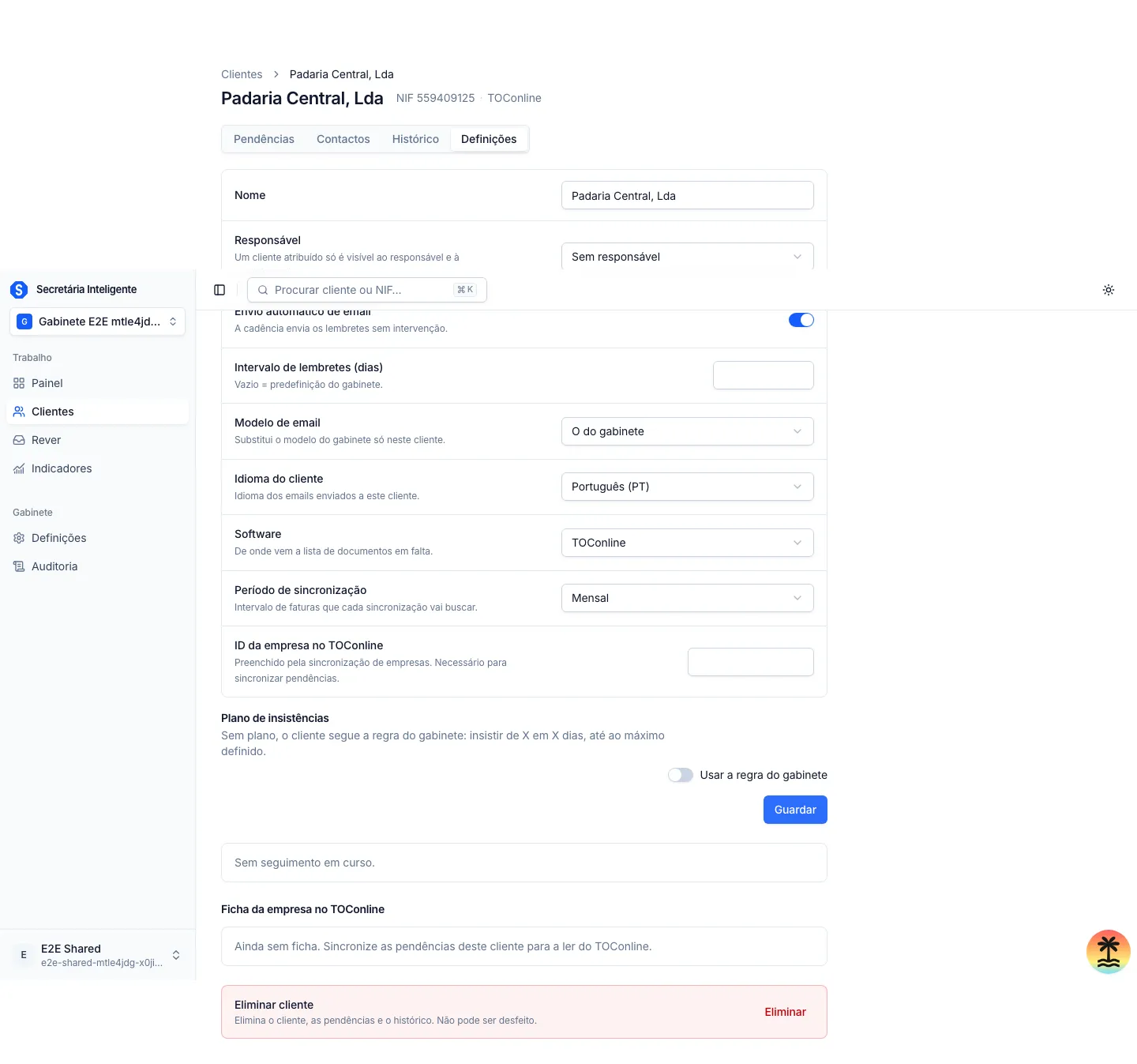 Definições do cliente