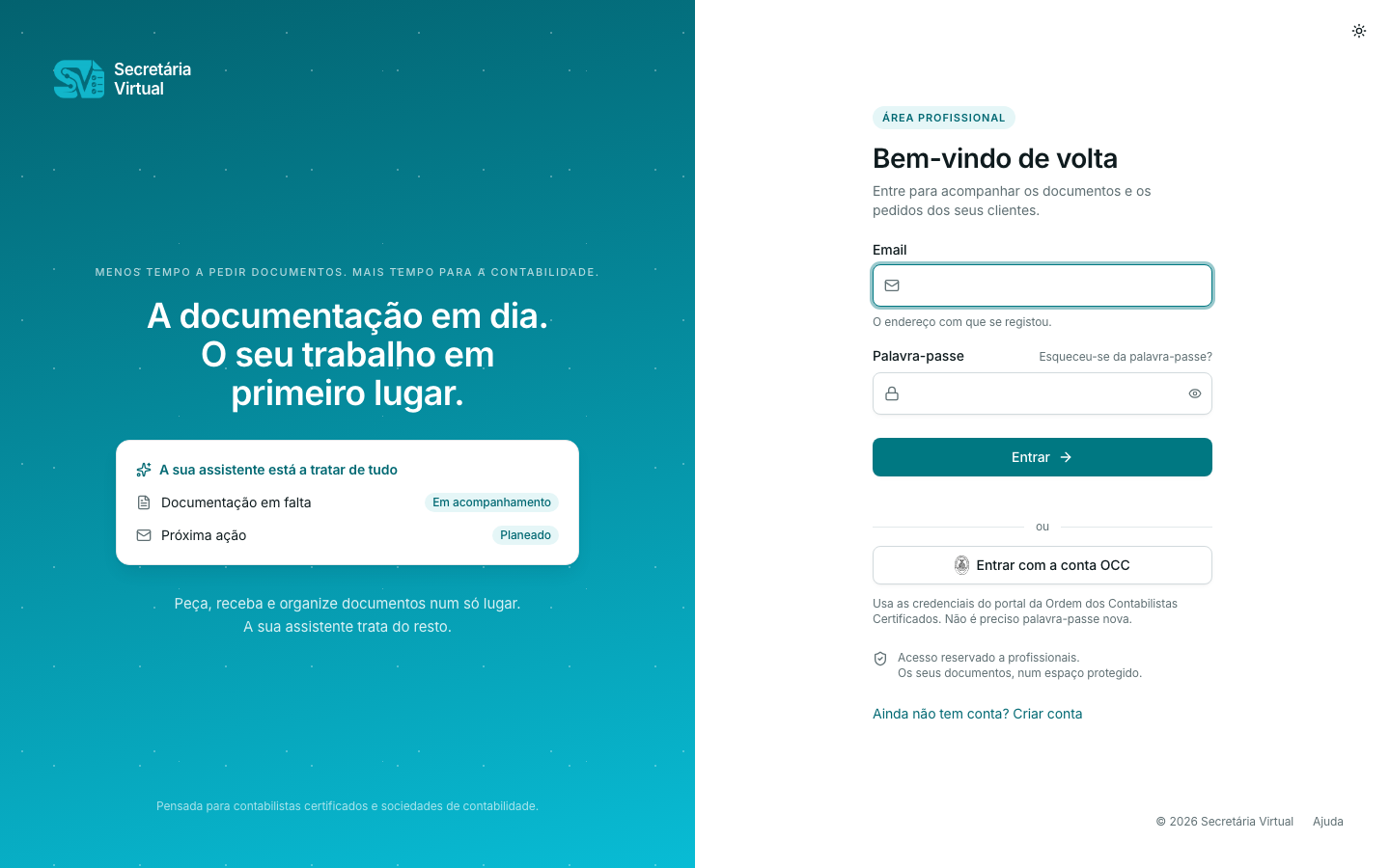 Ecrã de entrada