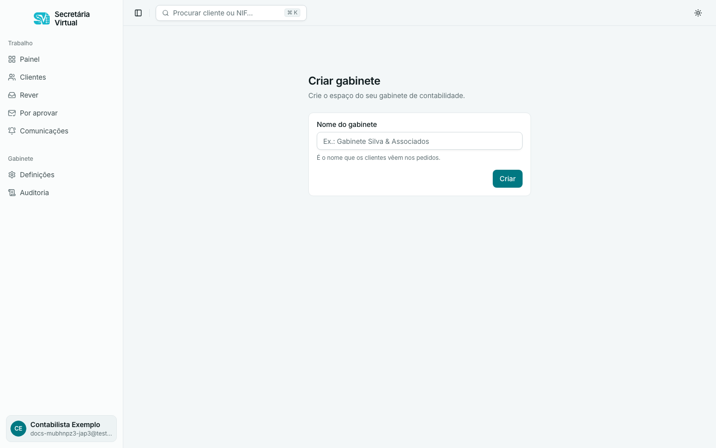 Criar o gabinete