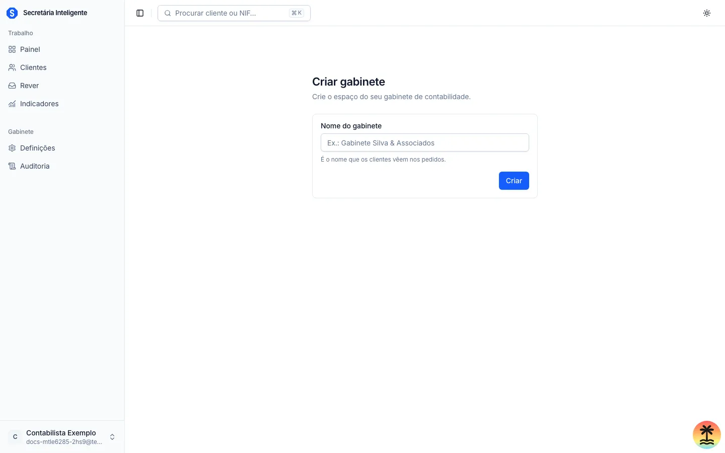 Criar o gabinete
