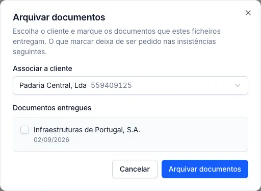 Diálogo de arquivar documentos