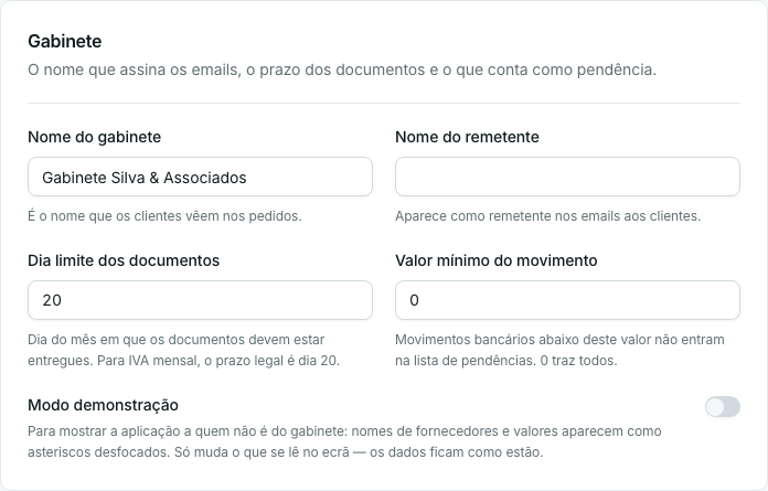 Secção de envio de emails