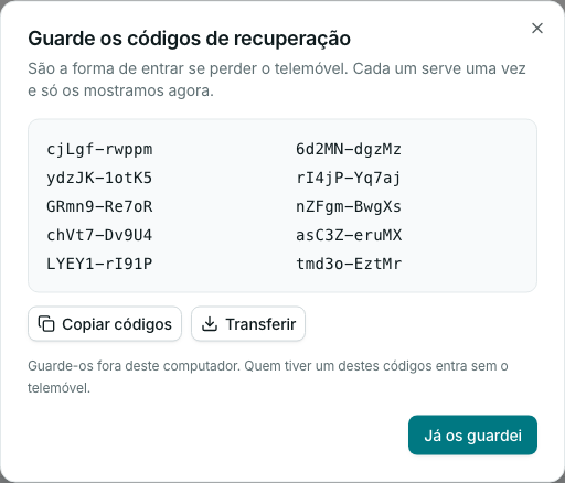 Códigos de recuperação